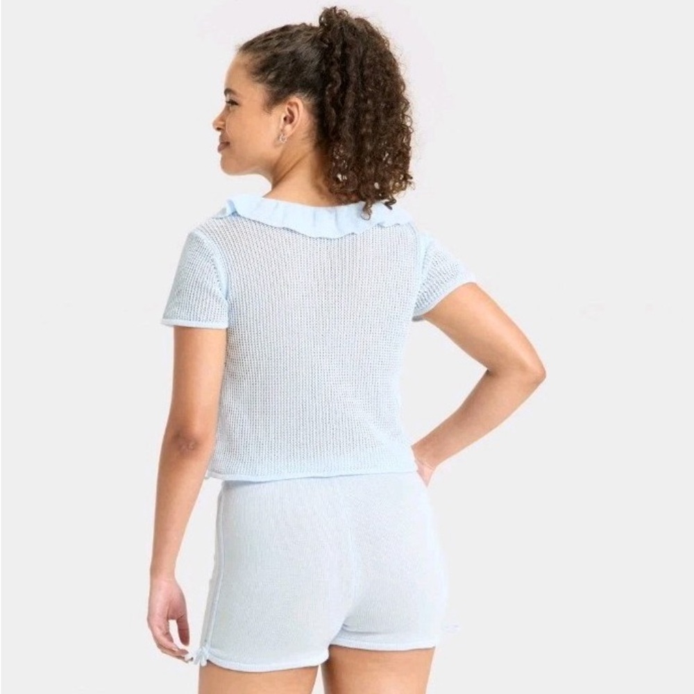 Light Blue Ruffle Knit Top - Picture 2 of 2